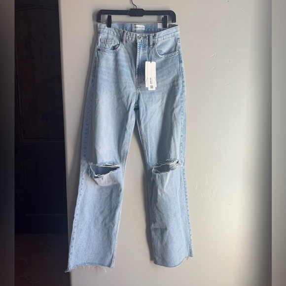 Zara Denim - Zara High Rise Straight Leg Jeans Y2K Distressed Full Length Blue 4 Cotton